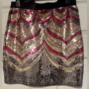 bebe Sequin Mini Skirt - Pink, Gold, Silver